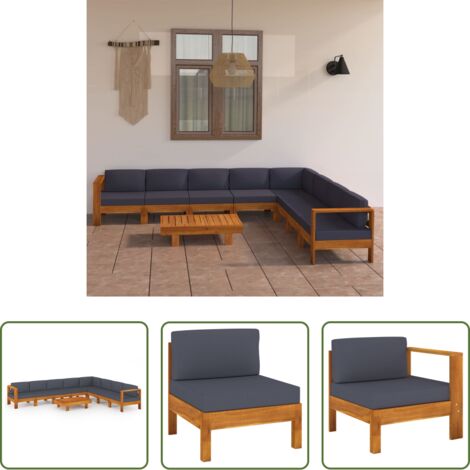 vidaXL Cuscini da giardino -  Set Divani Giardino 9 Posti Cuscini Grigi Scuro Massello Acacia