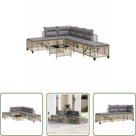 vidaXL Cuscini da giardino -  Set Divano ad Angolo 3 pz con Cuscini Beige Misto Polyrattan