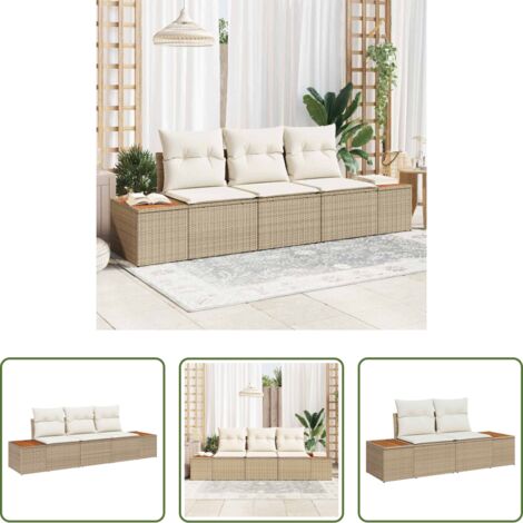vidaXL Cuscini da giardino -  Set Divano da Giardino 3 pcs beige e panna Poly Rattan