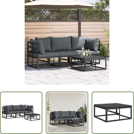 vidaXL Cuscini da giardino -  Set Divano da Giardino 4 pcs Nero Metallo