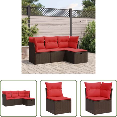 vidaXL Cuscini da giardino -  Set Divano da Giardino 4 pz con Cuscini Marrone in Polyrattan