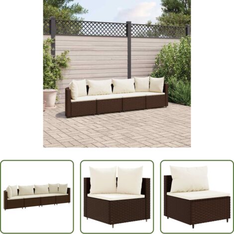 vidaXL Cuscini da giardino -  Set Divano da Giardino 4 pz con Cuscini Marrone in Polyrattan