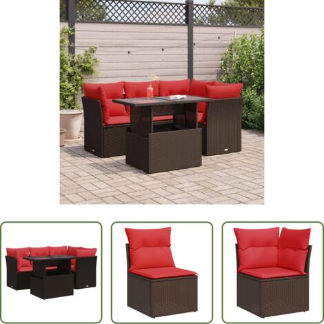 vidaXL Cuscini da giardino -  Set Divano da Giardino 5 pz Cuscini Marrone Polyrattan e Acacia