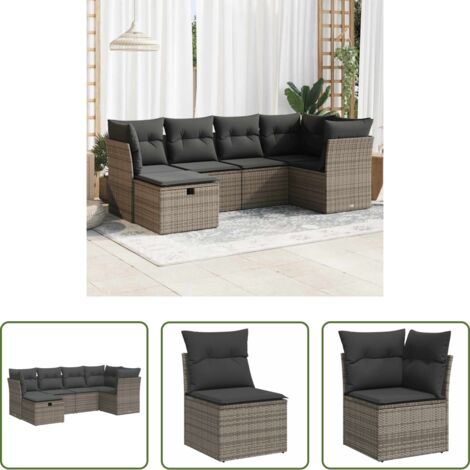 vidaXL Cuscini da giardino -  Set Divano da Giardino 6 pz con Cuscini Grigio in Polyrattan