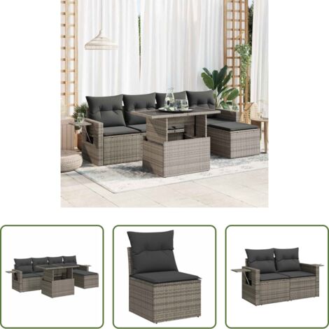 vidaXL Cuscini da giardino -  Set Divano da Giardino 6 pz con Cuscini Grigio in Polyrattan