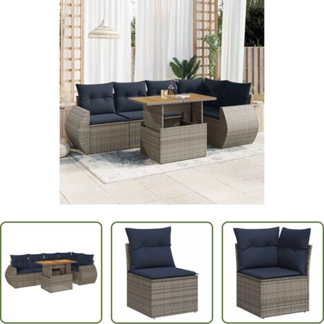 vidaXL Cuscini da giardino -  Set Divano da Giardino 6 pz con Cuscini Grigio in Polyrattan