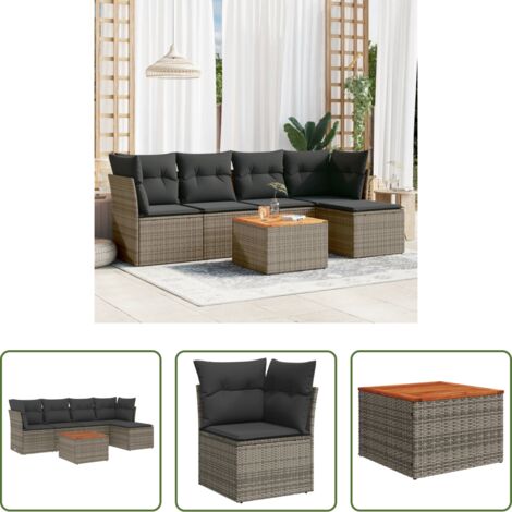 vidaXL Cuscini da giardino -  Set Divano da Giardino 6 pz con Cuscini Grigio in Polyrattan