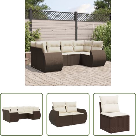 vidaXL Cuscini da giardino -  Set Divano da Giardino 6 pz con Cuscini Marrone in Polyrattan