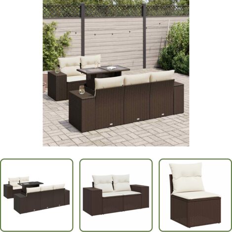 vidaXL Cuscini da giardino -  Set Divano da Giardino 6 pz con Cuscini Marrone in Polyrattan