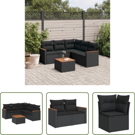 vidaXL Cuscini da giardino -  Set Divano da Giardino 6 pz con Cuscini Nero in Polyrattan