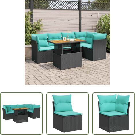 vidaXL Cuscini da giardino -  Set Divano da Giardino 6 pz con Cuscini Nero in Polyrattan