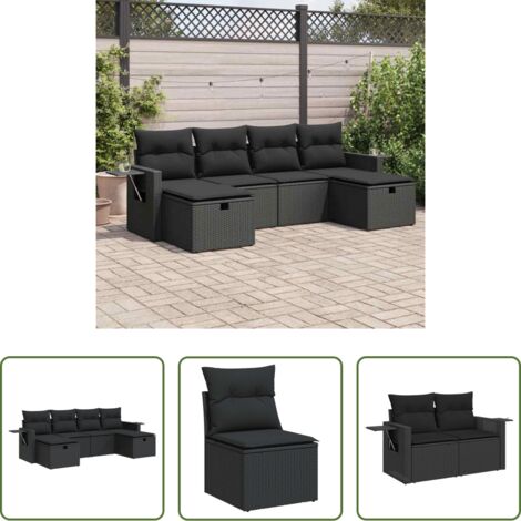 vidaXL Cuscini da giardino -  Set Divano da Giardino 6 pz con Cuscini Nero in Polyrattan