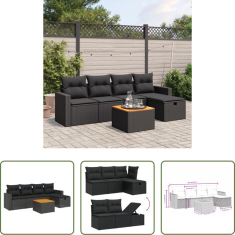vidaXL Cuscini da giardino -  Set Divano da Giardino 6 pz con Cuscini Nero in Polyrattan