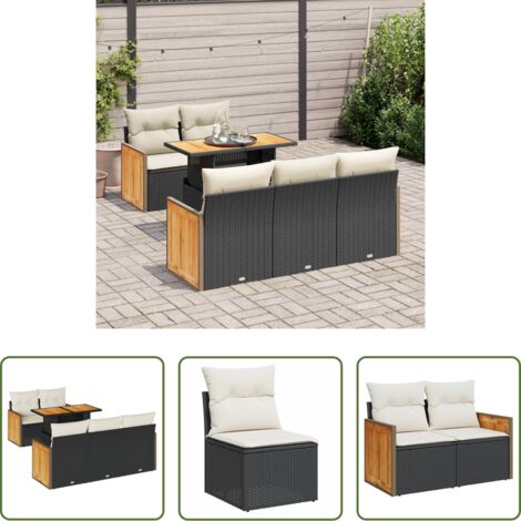 vidaXL Cuscini da giardino -  Set Divano da Giardino 6 pz con Cuscini Nero Polyrattan Acacia