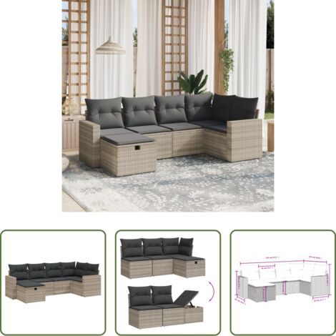 vidaXL Cuscini da giardino -  Set Divano da Giardino 6pz con Cuscini Grigio Chiaro Polyrattan
