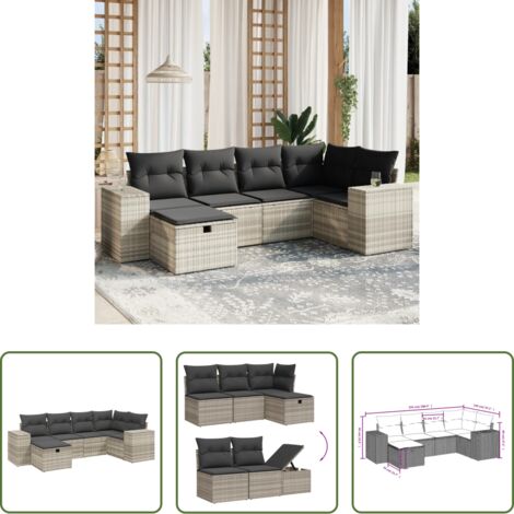 vidaXL Cuscini da giardino -  Set Divano da Giardino 6pz con Cuscini Grigio Chiaro Polyrattan
