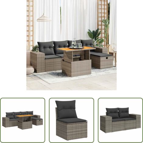 vidaXL Cuscini da giardino -  Set Divano da Giardino 6pz con Cuscini Grigio Polyrattan Acacia