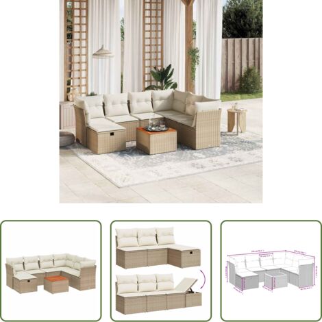 vidaXL Cuscini da giardino -  Set Divano da Giardino 8 pz con Cuscini Beige in Polyrattan