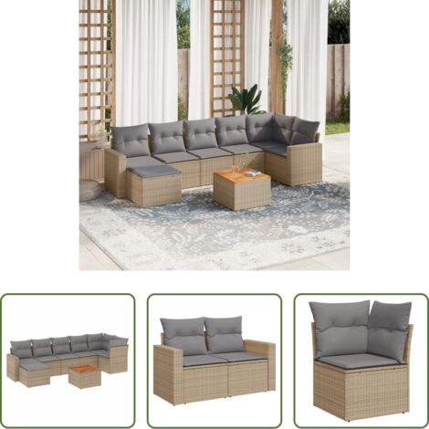 vidaXL Cuscini da giardino -  Set Divano da Giardino 8 pz con Cuscini Beige Misto Polyrattan