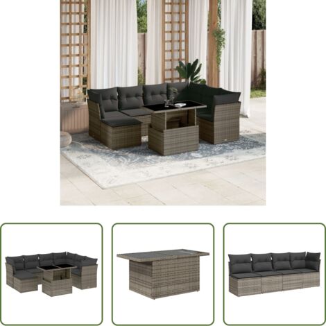 vidaXL Cuscini da giardino -  Set Divano da Giardino 8 pz con Cuscini Grigio in Polyrattan