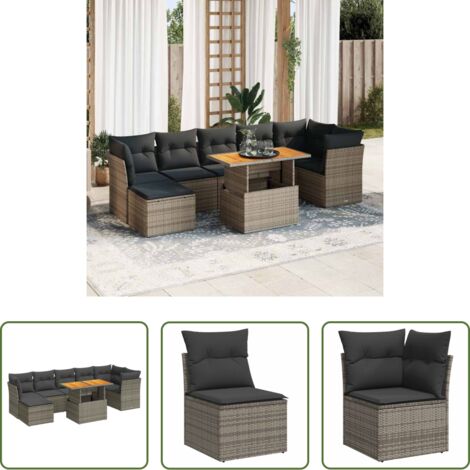 vidaXL Cuscini da giardino -  Set Divano da Giardino 8 pz con Cuscini Grigio in Polyrattan