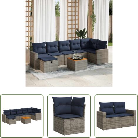 vidaXL Cuscini da giardino -  Set Divano da Giardino 8 pz con Cuscini Grigio in Polyrattan