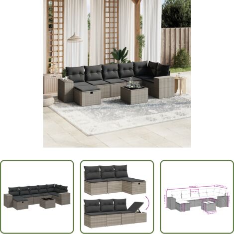 vidaXL Cuscini da giardino -  Set Divano da Giardino 8pz con Cuscini Grigio Chiaro Polyrattan