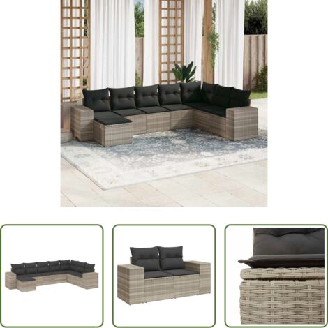 vidaXL Cuscini da giardino -  Set Divano da Giardino 8pz con Cuscini Grigio Chiaro Polyrattan