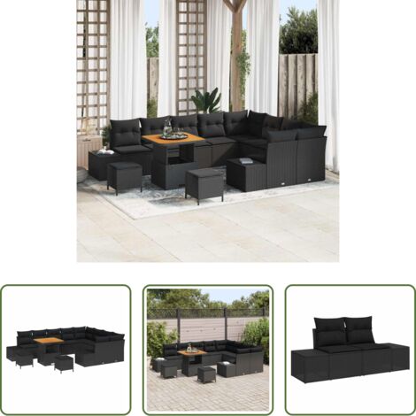 vidaXL Cuscini da giardino -  Set Divano da Giardino con cuscino 12 pcs Nero Poly Rattan