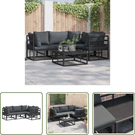 vidaXL Cuscini da giardino -  Set Divano da Giardino con cuscino 4 pcs Nero Alluminio