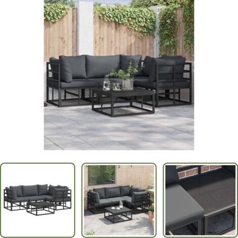 vidaXL Cuscini da giardino -  Set Divano da Giardino con cuscino 5 pcs Nero Alluminio