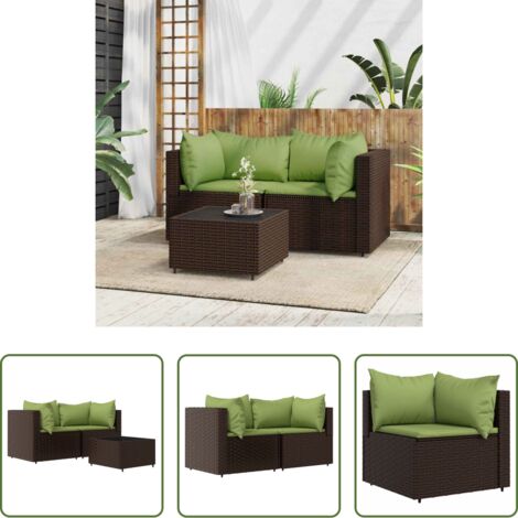 vidaXL Cuscini da giardino -  Set Mobili da Giardino 3 pz con Cuscini in Polyrattan Marrone