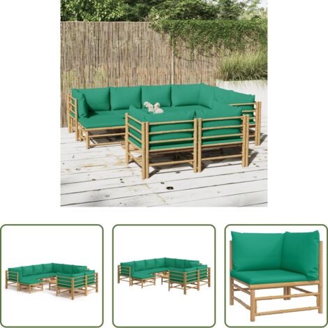 vidaXL Cuscini da giardino -  Set Salotto da Giardino 10pz con Cuscini Verdi Bambù