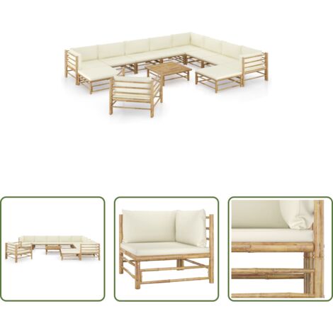 vidaXL Cuscini da giardino -  Set Salotto da Giardino 12pz con Cuscini Bianco Crema in Bambù