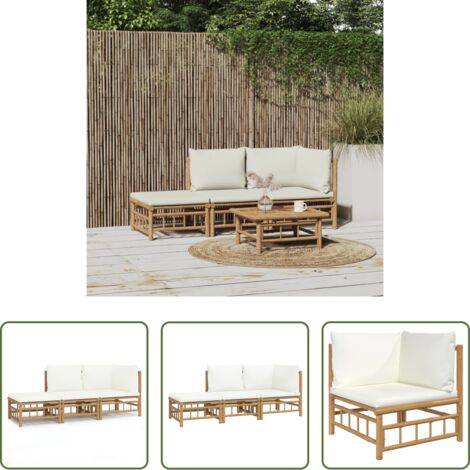 vidaXL Cuscini da giardino -  Set Salotto da Giardino 3pz con Cuscini Bianco Crema in Bambù