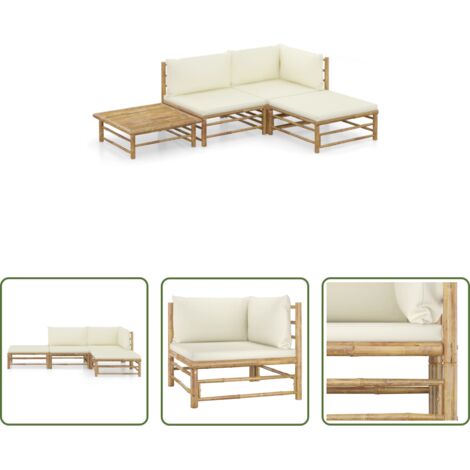 vidaXL Cuscini da giardino -  Set Salotto da Giardino 4pz con Cuscini Bianco Crema in Bambù