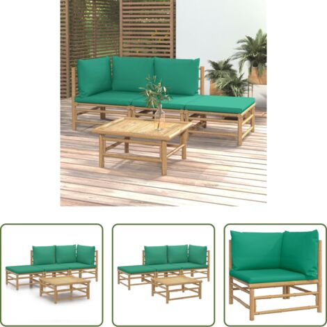 vidaXL Cuscini da giardino -  Set Salotto da Giardino 4pz con Cuscini Verdi Bambù