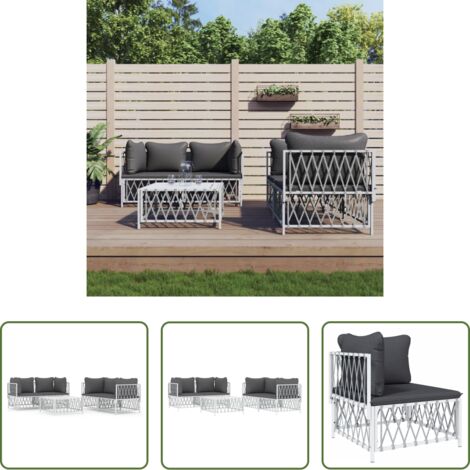 vidaXL Cuscini da giardino -  Set Salotto da Giardino 5 pz con Cuscini in Acciaio Bianco