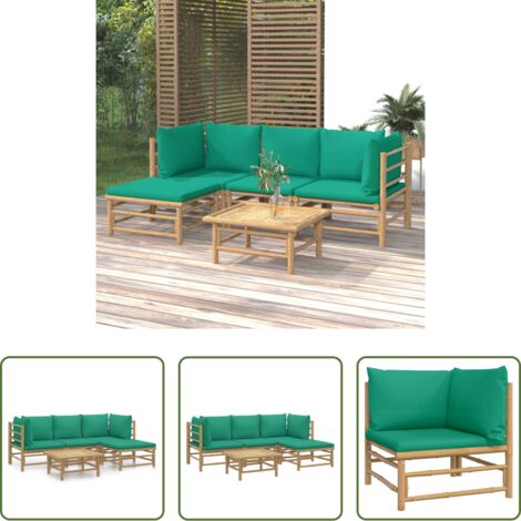 vidaXL Cuscini da giardino -  Set Salotto da Giardino 5pz con Cuscini Verdi Bambù