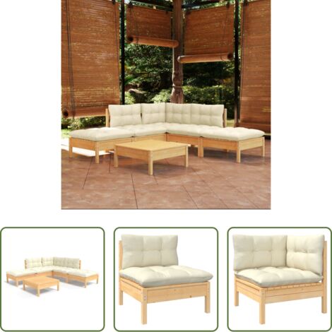 vidaXL Cuscini da giardino -  Set Salotto da Giardino 6 pz con Cuscini Crema Legno di Pino