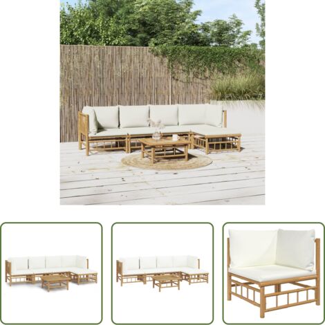 vidaXL Cuscini da giardino -  Set Salotto da Giardino 6pz con Cuscini Bianco Crema in Bambù