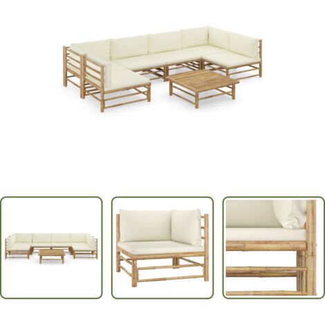 vidaXL Cuscini da giardino -  Set Salotto da Giardino 7pz con Cuscini Bianco Crema in Bambù
