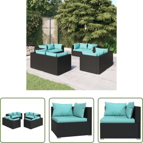 vidaXL Cuscini da giardino -  Set Salotto da Giardino 8 pz con Cuscini in Polyrattan Nero