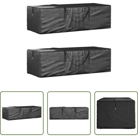 vidaXL Cuscini da patio -  Borse Porta Cuscini Giardino 2pz Nere 135x40x55 cm Polietilene