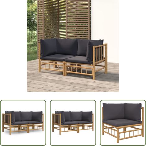 vidaXL Cuscini da seduta -  Divani Angolari da Giardino con Cuscini Grigio Scuro 2pz Bambù