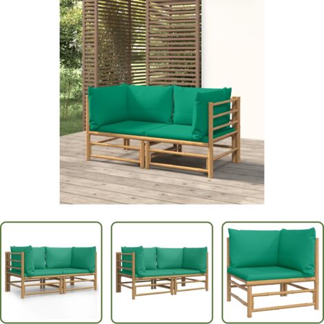 vidaXL Cuscini da seduta -  Divani Angolari da Giardino con Cuscini Verdi 2pz Bambù