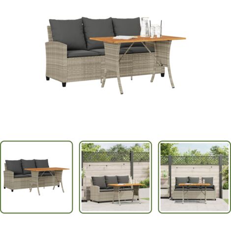 vidaXL Cuscini da seduta -  Divano 3 Posti con Cuscini e Tavolo Grigio Chiaro Polyrattan
