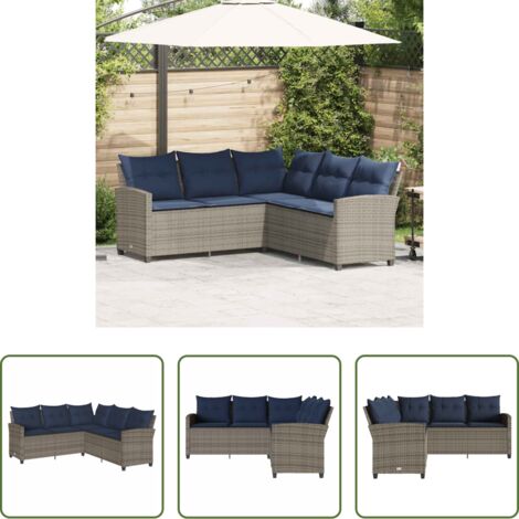 vidaXL Cuscini da seduta -  Divano a Forma di L con Cuscini in Polyrattan Grigio