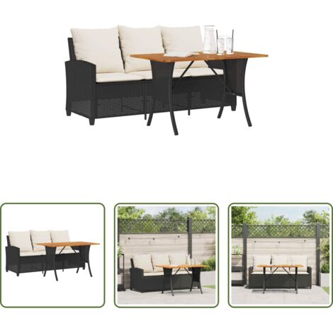 vidaXL Cuscini da seduta -  Divano da Giardino a 3 Posti Cuscini&Tavolo Nero in Polyrattan