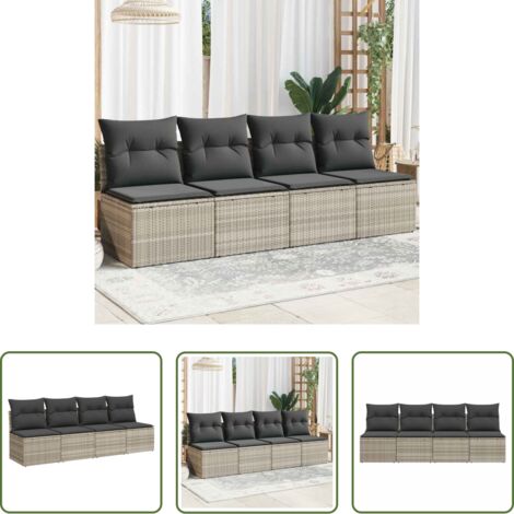 vidaXL Cuscini da seduta -  Divano da Giardino con Cuscini 4 Posti Grigio Chiaro Polyrattan